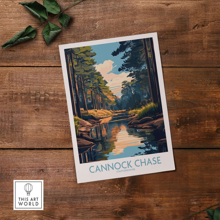 Vibrant Cannock Chase poster showcasing serene landscapes of Staffordshire, England, perfect for nature lovers and decor enthusiasts.