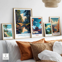 Cannock Chase Staffordshire England Poster displayed on a wall among other travel posters.