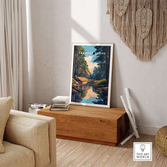 Cannock Chase Staffordshire England Travel Print showcased in a stylish home decor setting with vibrant colors.
