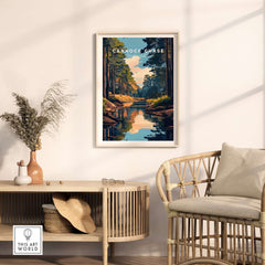 Cannock Chase Staffordshire England Travel Print displayed in a stylish home setting with natural decor.