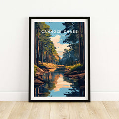 Cannock Chase Staffordshire England Travel Print showcasing a serene landscape with vibrant colors and reflections.