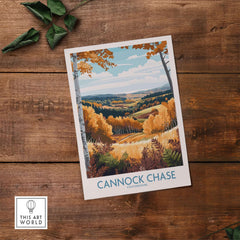 Cannock Chase Travel Poster showcasing a vibrant autumn landscape of Cannock Chase.