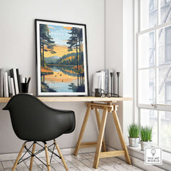Cannock Chase Wall Art displayed in a modern home office showcasing nature's beauty and vibrant colors.