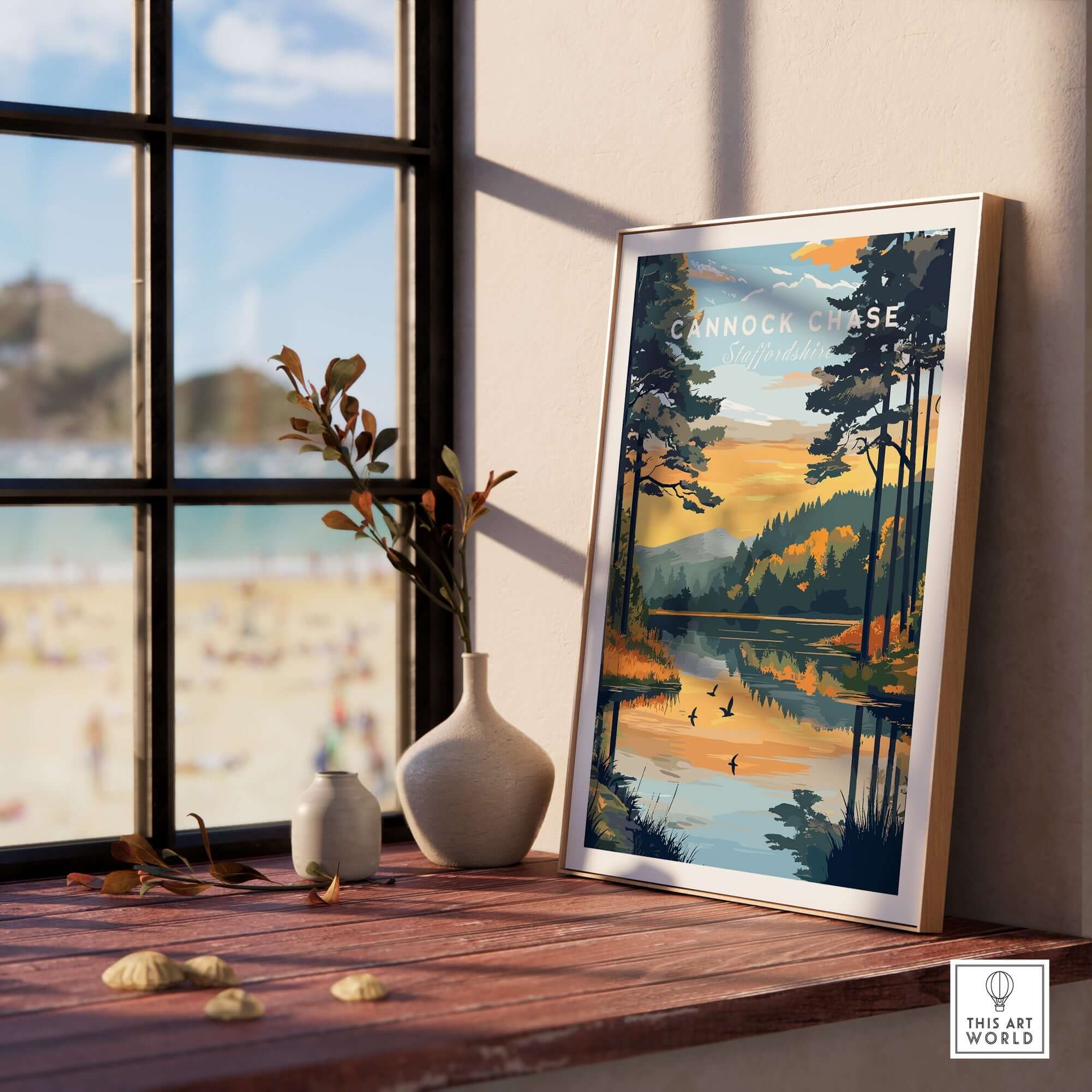 Cannock Chase Wall Art showcasing tranquil landscapes and vibrant colors in a cozy home setting.