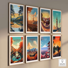 Cannock Chase Wall Art displayed among other city-themed wall art pieces in a stylish gallery arrangement.
