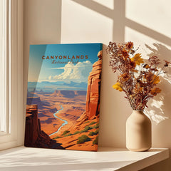 Canyonlands National Park wall art print on windowsill with dried flowers in vase