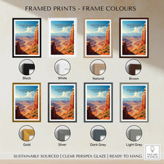 Canyonlands National Park art print with various frame color options, travel poster wall art