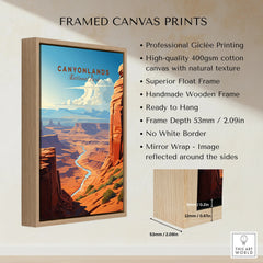 Framed Canyonlands National Park canvas print with float frame and vivid landscape illustration.