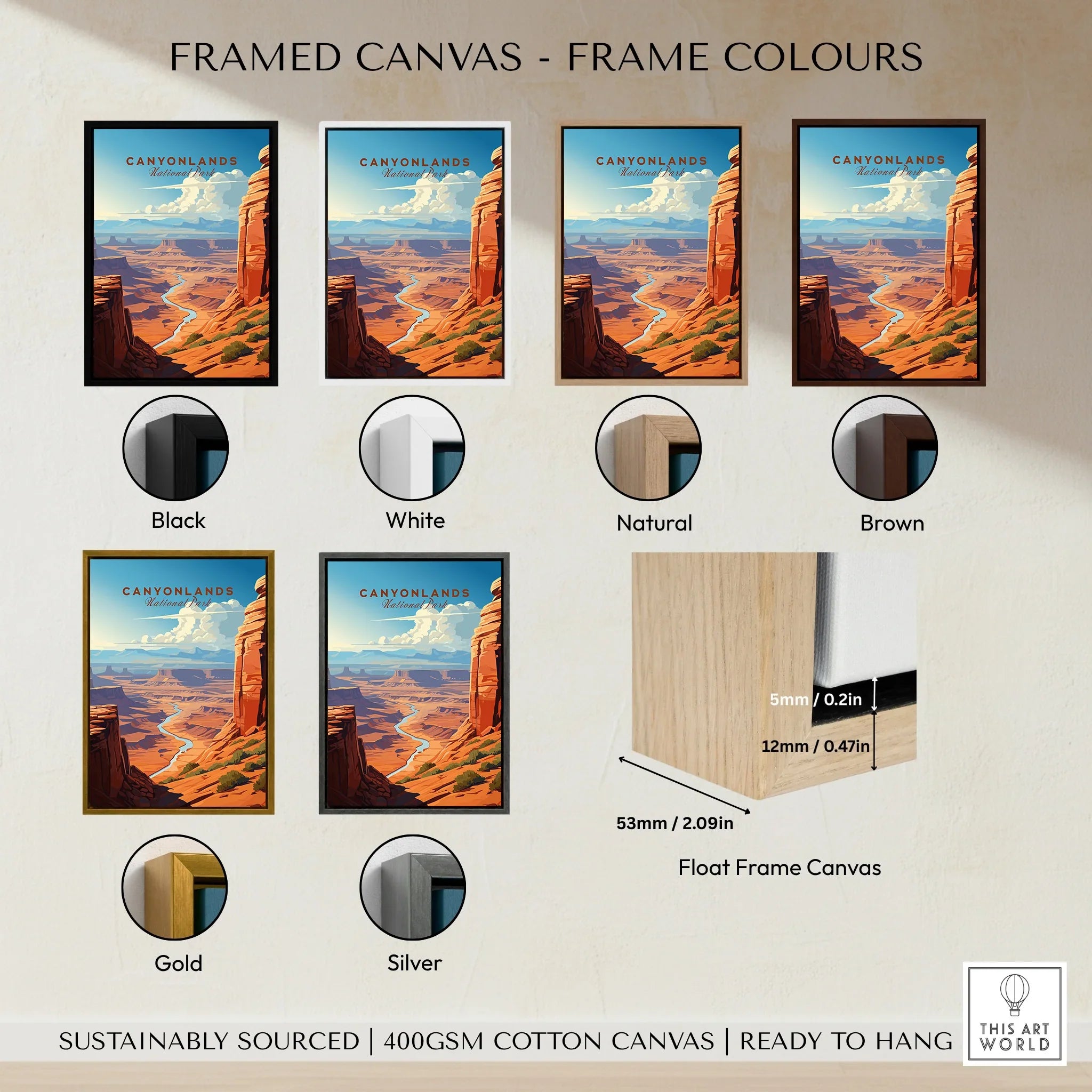 Canyonlands National Park framed canvas art print with six frame color options.