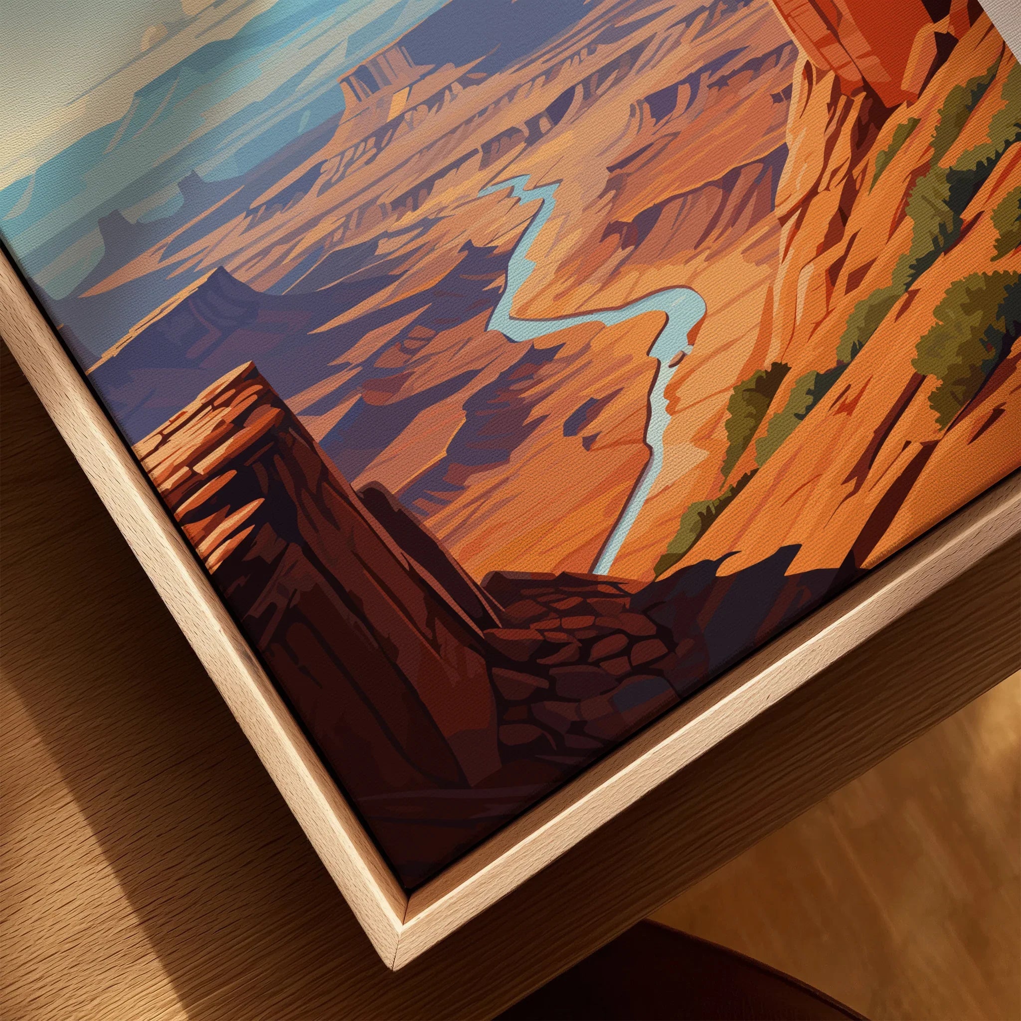 Framed Canyonlands National Park print with colorful canyon and river landscape