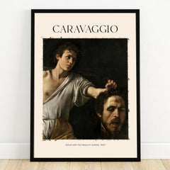 Framed Caravaggio art print showing David with the Head of Goliath for home decor