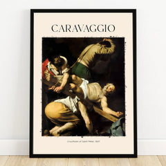 Caravaggio Crucifixion of Saint Peter framed wall art print with dramatic Baroque painting