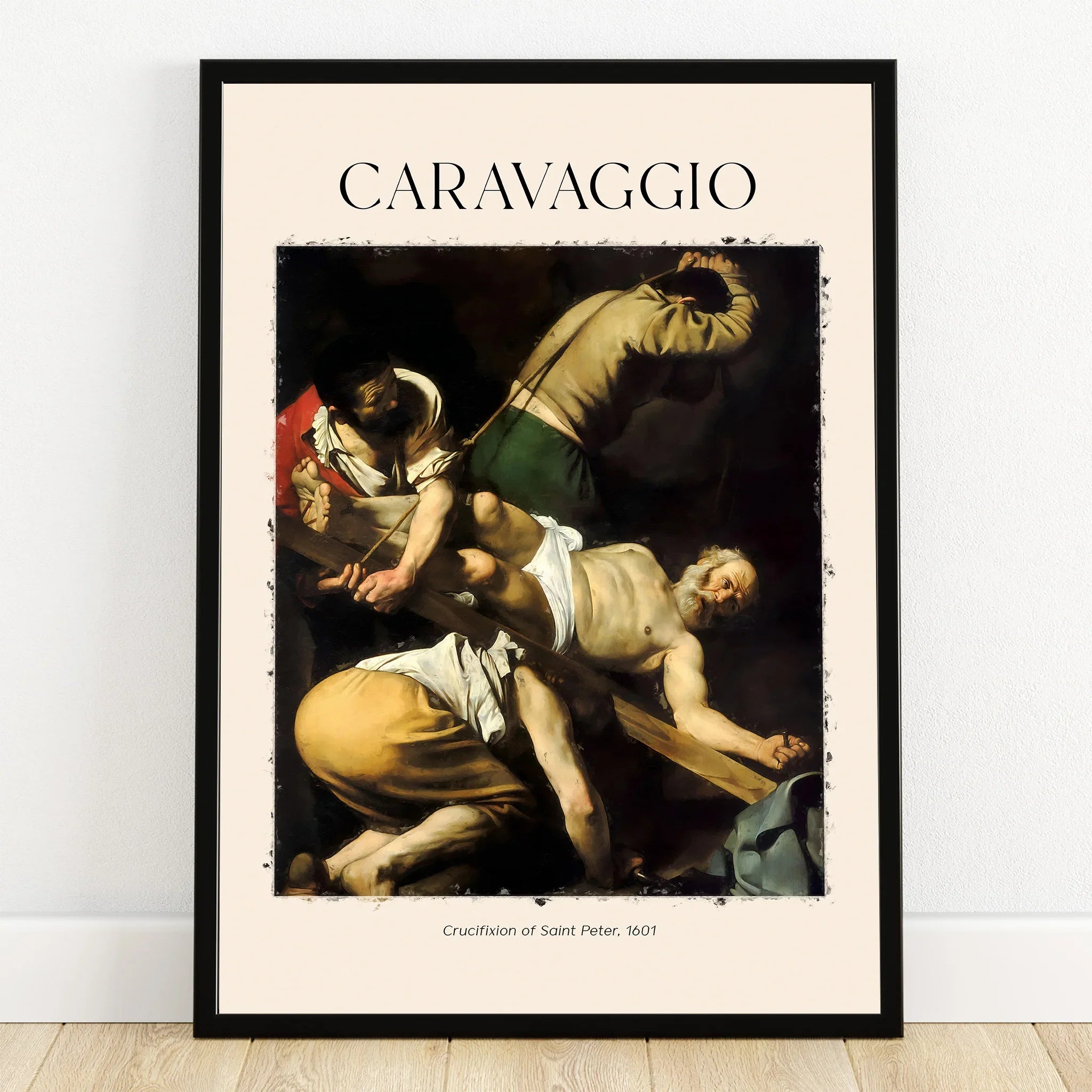 Caravaggio Crucifixion of Saint Peter framed wall art print with dramatic Baroque painting