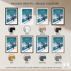 Framed Cardrona Travel Poster - New Zealand in various colors including black, white, natural, brown, gold, silver, dark grey, and light grey.