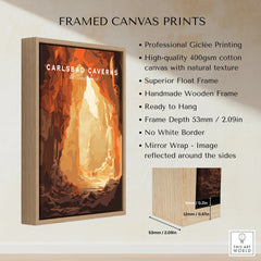 Framed Carlsbad Caverns National Park poster with wood float frame, canvas print features.