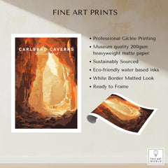 Carlsbad Caverns National Park art print with orange cave illustration and white border.