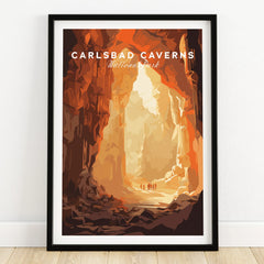 Carlsbad Caverns National Park art print in black frame on wooden floor