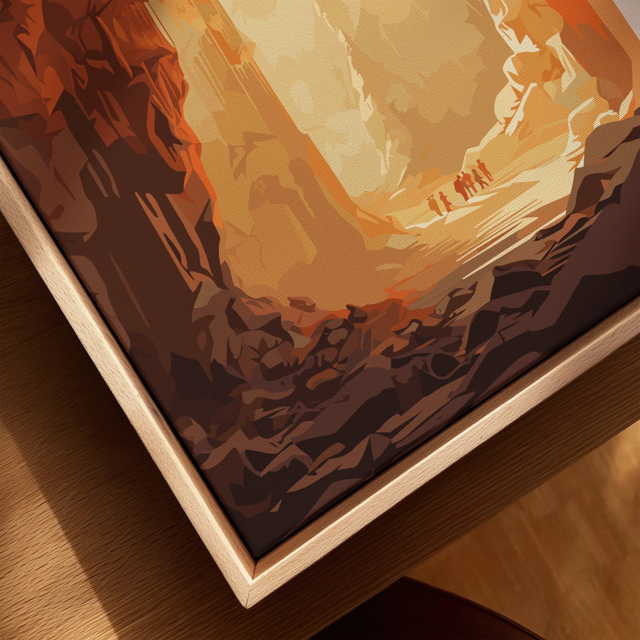 Carlsbad Caverns art print closeup in natural wood floating frame, cave wall decor