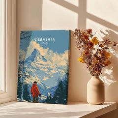 Cervinia Ski Print -  Italy showcasing a skier against the backdrop of the majestic Italian Alps.