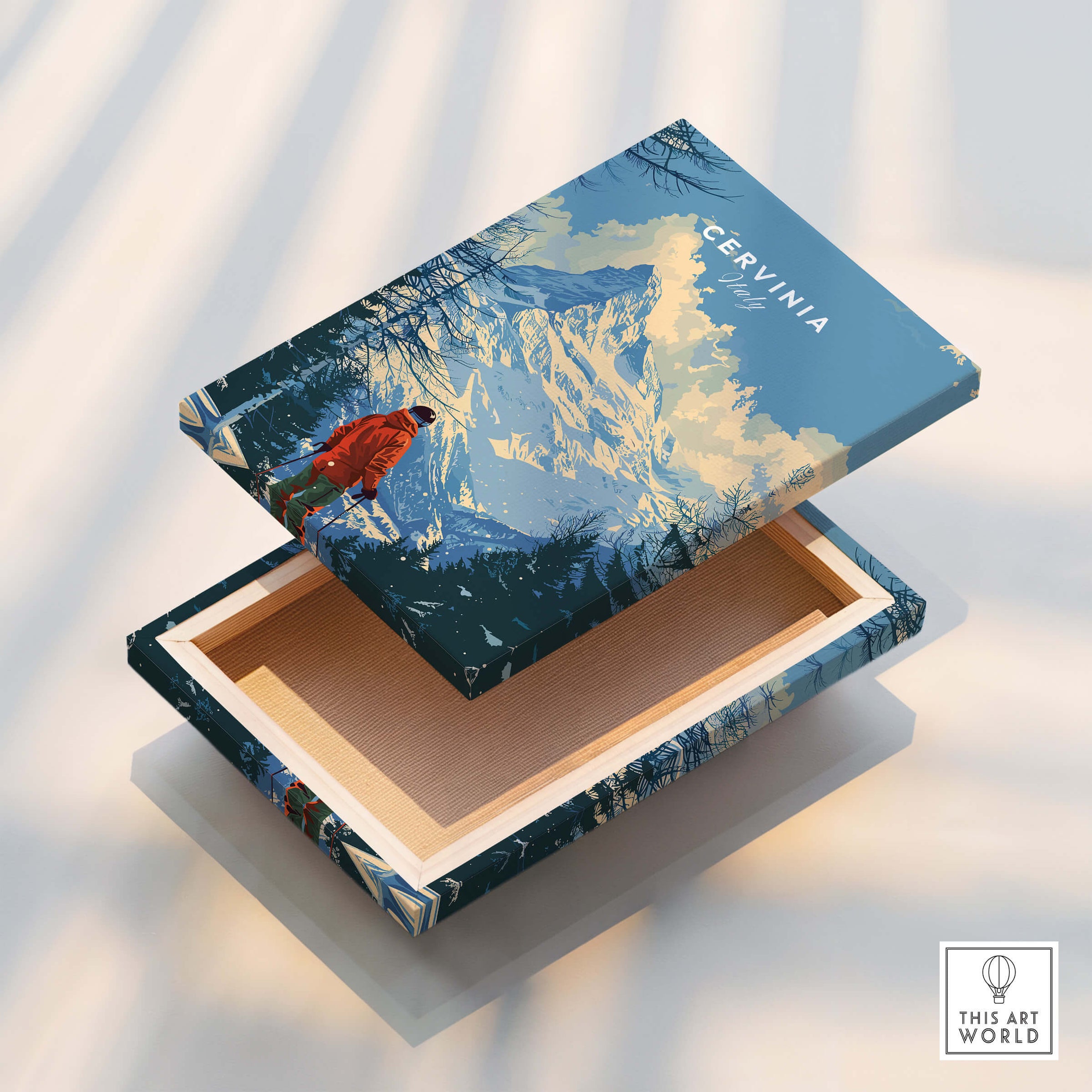 Cervinia Ski Print -  Italy decorative box showcasing beautiful mountain artwork.