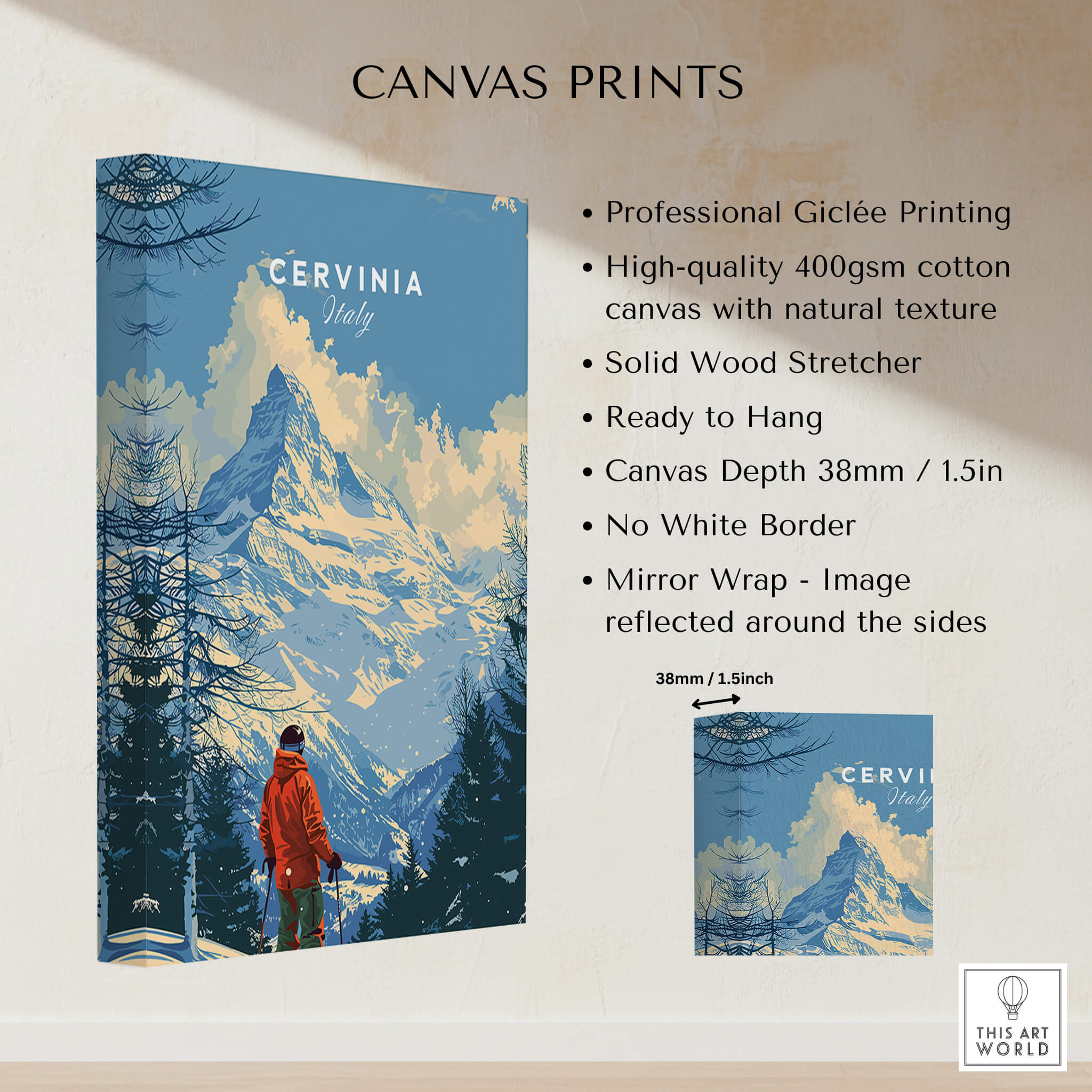 Cervinia Ski Print - Italy showcasing professional giclée printing on high-quality cotton canvas.
