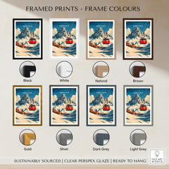 Cervinia Ski Print framed in various colors including Black, White, Natural, Brown, Gold, Silver, Dark Grey, and Light Grey.