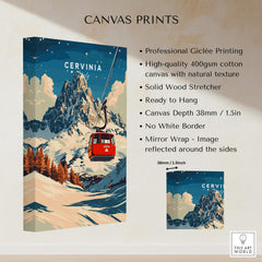 Cervinia Ski Print showcasing a vibrant mountain scene with a ski lift in Italy's stunning snow-covered slopes.