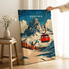 Cervinia Ski Print featuring a vibrant scene of a ski lift against the stunning Cervinia mountain backdrop.