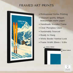 Cervinia Ski Wall Art Print featuring framed giclée print, vibrant colors and ski imagery from the Italian Alps.