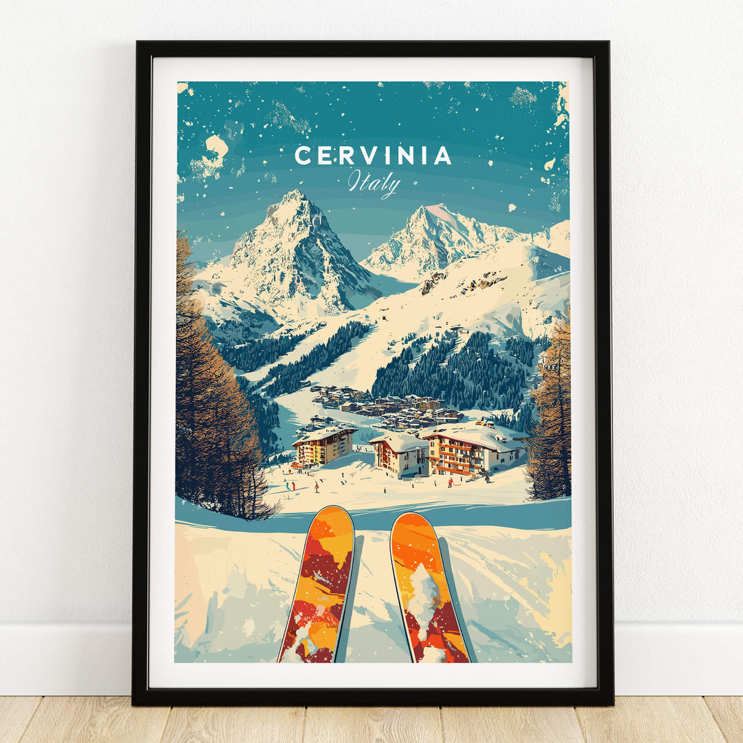 Cervinia Wall Art Ski Print Italy showcasing beautiful Italian slopes and ski culture.