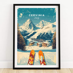 Cervinia Wall Art Ski Print Italy showcasing beautiful Italian slopes and ski culture.