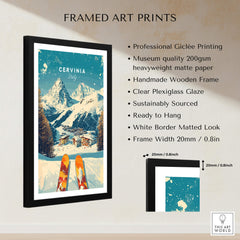 Cervinia Wall Art Ski Print Italy framed art print showcasing Italian slopes in a beautiful wooden frame.