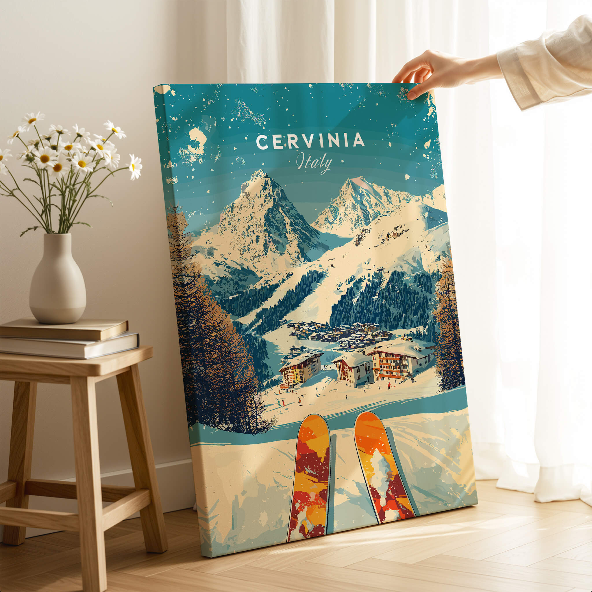 Cervinia Wall Art Ski Print Italy showcasing stunning Italian slopes and ski culture, perfect for home decor.