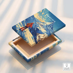 Ski Print Cervinia Italy featuring a picturesque mountain scene on a decorative box.