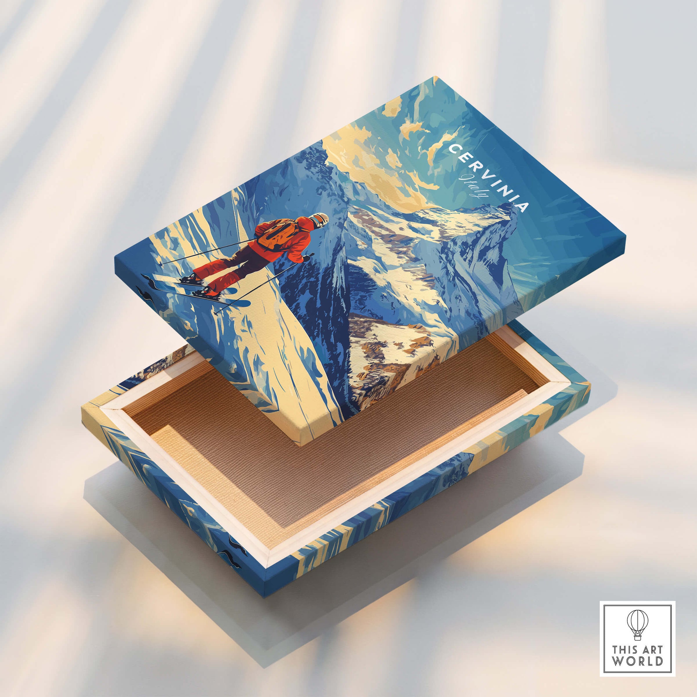 Ski Print Cervinia Italy featuring a picturesque mountain scene on a decorative box.
