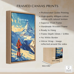 Ski Print Cervinia Italy framed canvas print showcasing stunning mountain scenery and professional Giclée printing.