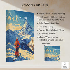 Ski Print Cervinia Italy high-quality canvas print with mountain scenery and skier.