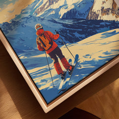 Ski Print Cervinia Italy showcasing a skier on the breathtaking slopes of Cervinia, Italy in vibrant colors.
