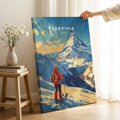 Ski Print Cervinia Italy featuring a skier against a stunning mountain backdrop, capturing the essence of skiing in Cervinia.