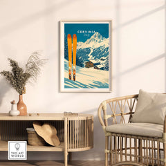 Cervinia Ski Wall Art Print featuring vibrant colors and mountain scenery, perfect for ski enthusiasts' decor.