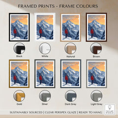 Chamonix Travel Poster - France framed prints in various colors including black, white, natural, brown, gold, silver, dark grey, light grey.
