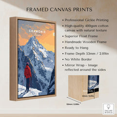 Chamonix Travel Poster - France framed canvas print showcasing stunning mountain scenery and winter adventure.