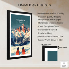 Chamonix Ski Poster in a framed art print showcasing the French Alps and ski culture.