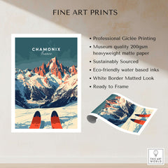 Chamonix Ski Poster showcasing stunning mountains and slopes, perfect for inspiring your next ski trip.