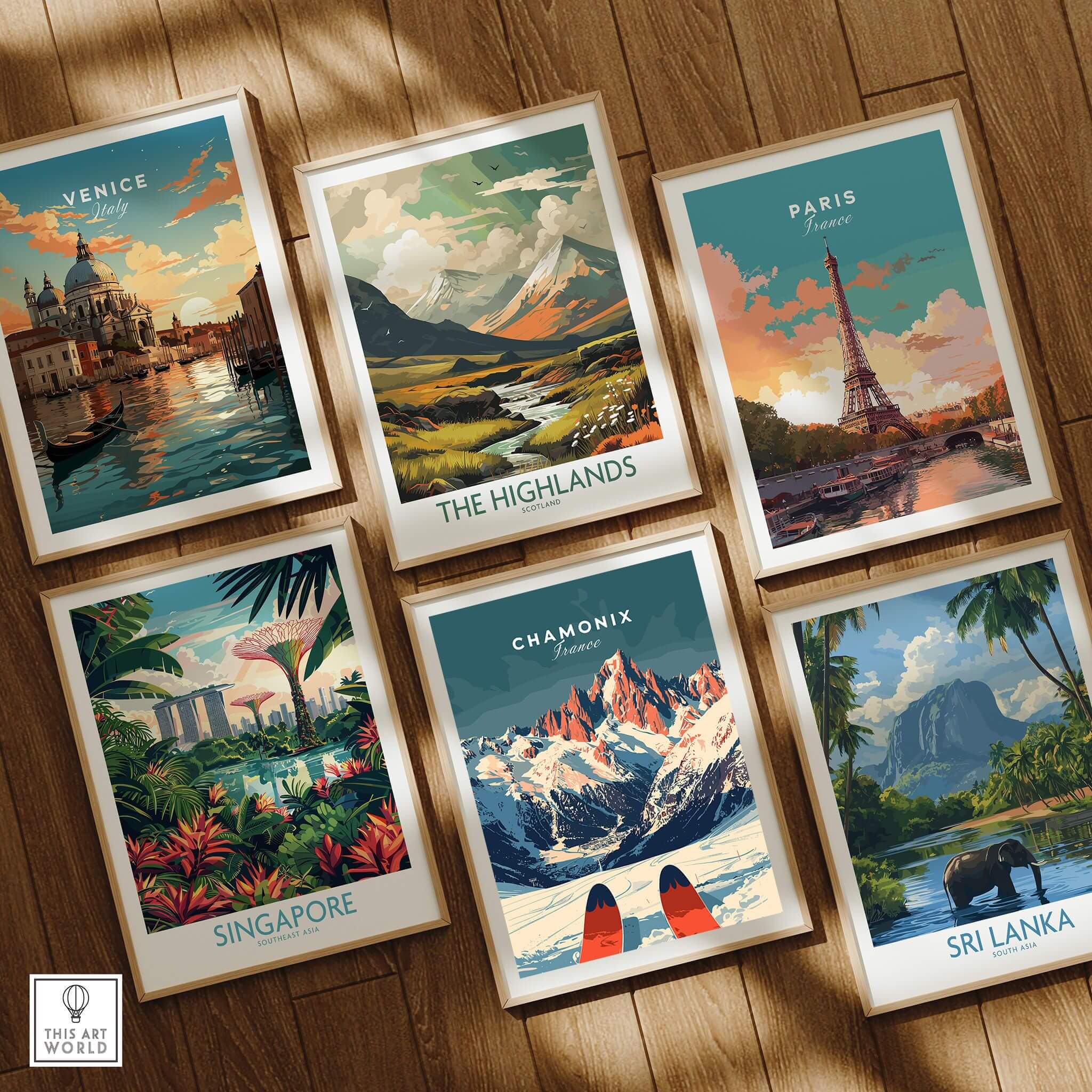 Chamonix Ski Poster featuring stunning alpine landscapes among other travel destination posters.
