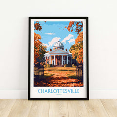 Charlottesville Landmark Poster - UVA Rotunda Wall Art, Autumn Scene featuring UVA Rotunda with autumn leaves.