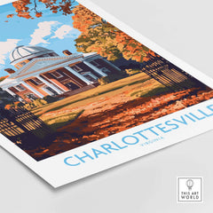 Charlottesville Landmark Poster - UVA Rotunda Wall Art, Autumn Scene with vibrant colors and architectural details.
