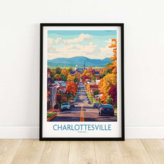 Charlottesville Poster Print - Scenic Virginia Road, Autumn Cityscape in vibrant colors, showcasing a charming cityscape and landscape.
