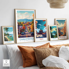 Charlottesville Poster Print - Scenic Virginia Road, Autumn Cityscape displayed among other travel art prints.