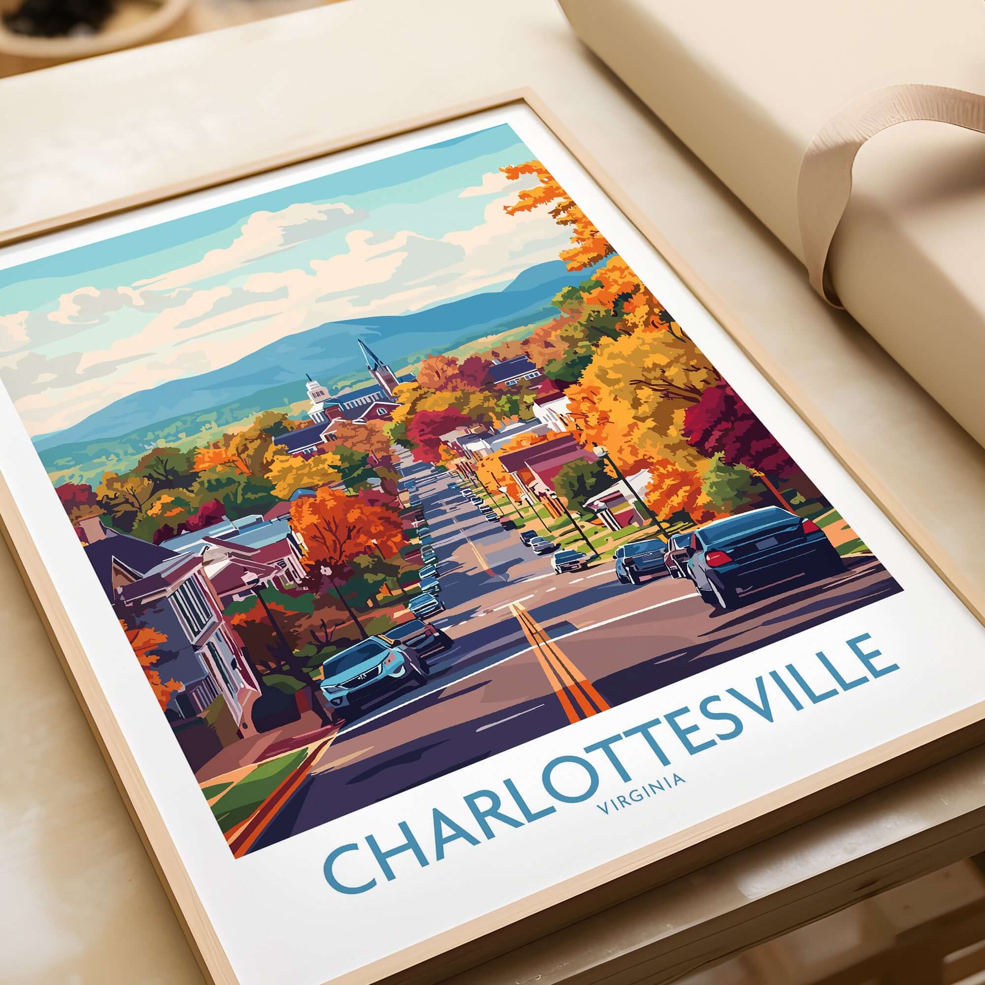 Charlottesville Poster Print - Scenic Virginia Road, Autumn Cityscape featuring vibrant cityscape and autumn landscape.